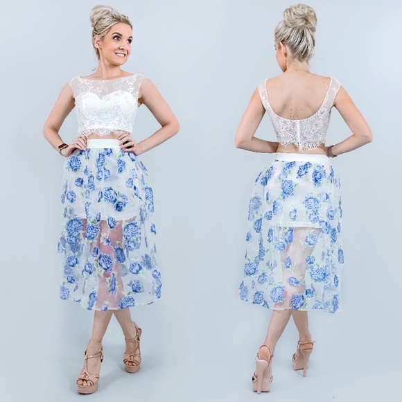 Xtaren Dresses & Skirts - Blue Floral Midi Skirt